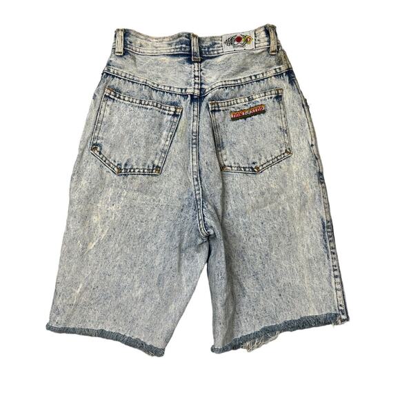 Vintage 90s High Waisted Embroidered Distressed Fray Hem Jean Shorts Girls 10 - Picture 2 of 9